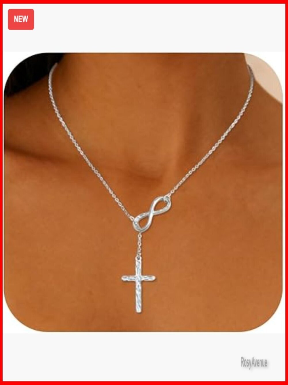 Sterling Silver Infinity Cross Pendant Necklace Adjustable Chain Hypoallergenic